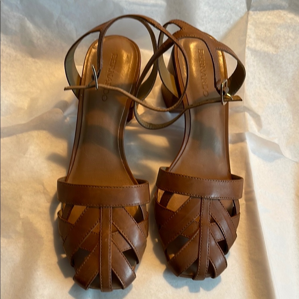 Rustic Brown Leather Sandals with Woven Design